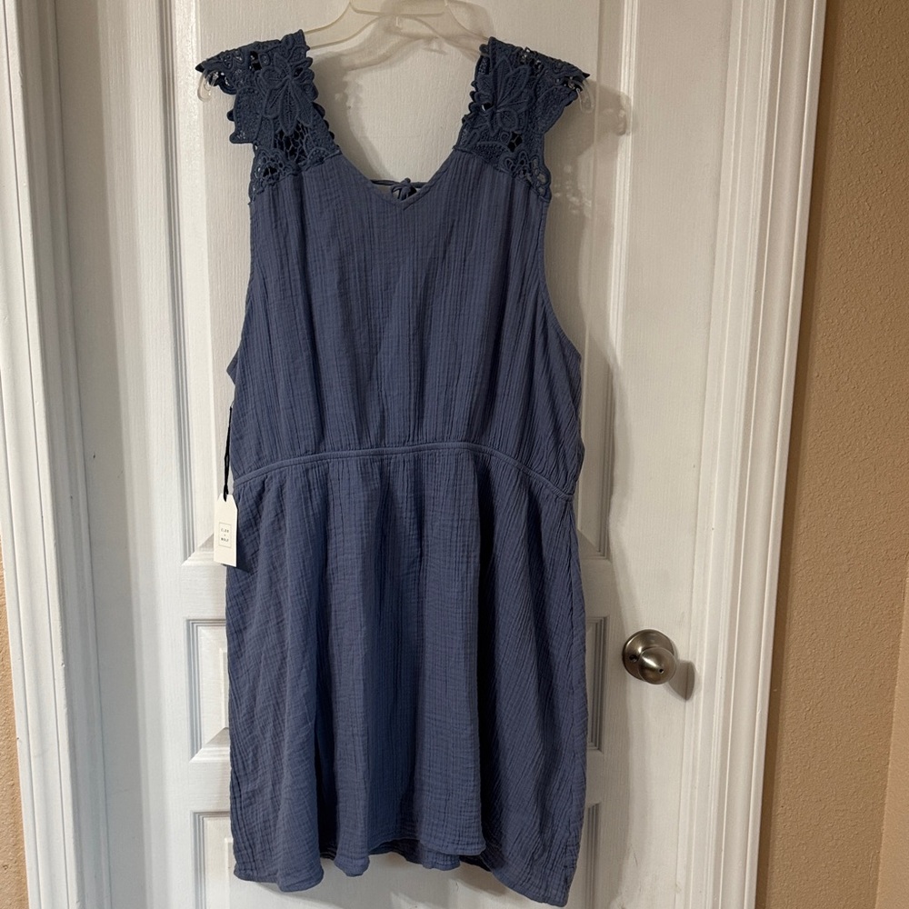 Chic Blue Lace-Shoulder Mini Dress